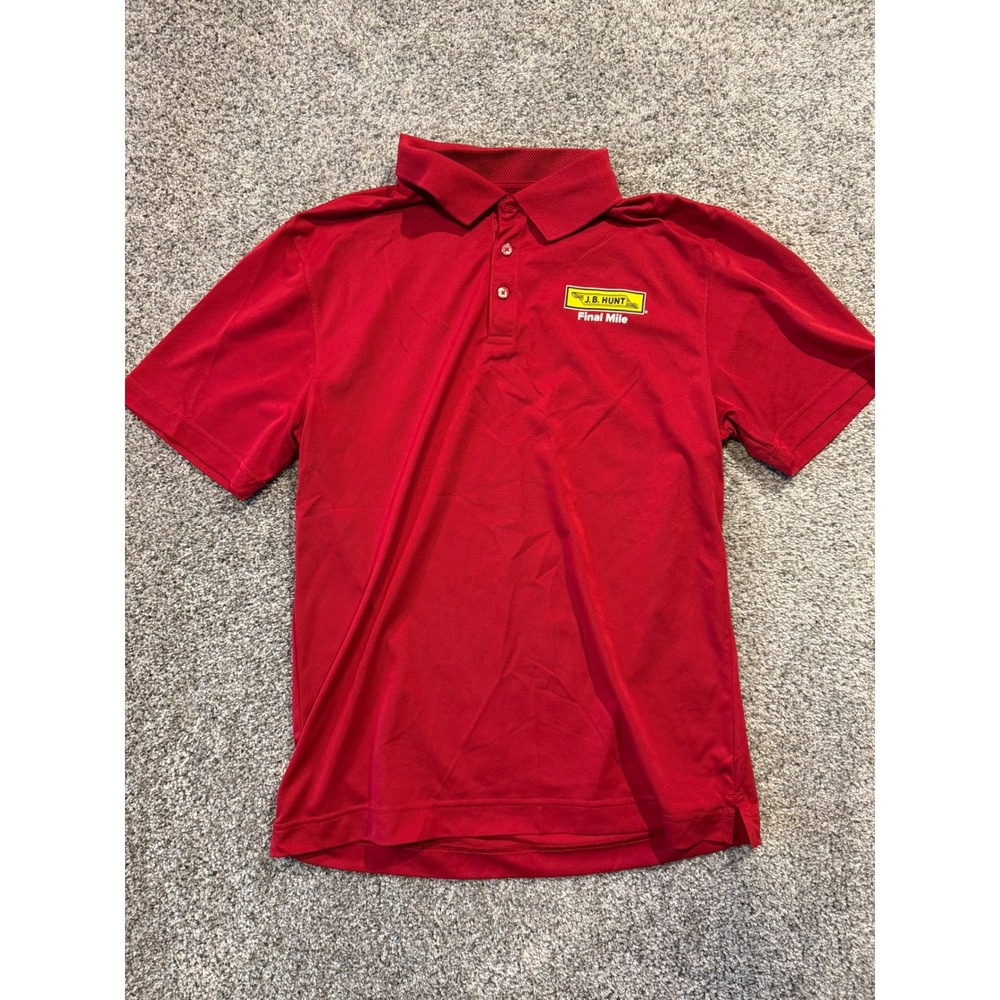 Cintas Polo Shirt Mens M Red J.B. Hunt Final Mile Short Sleeve Uniform Work Top